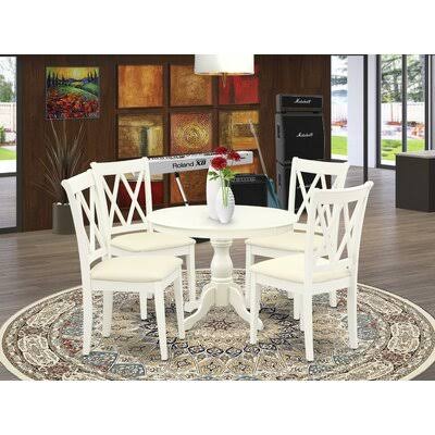White 5 Piece Rubberwood Solid Wood Dining Set G1271