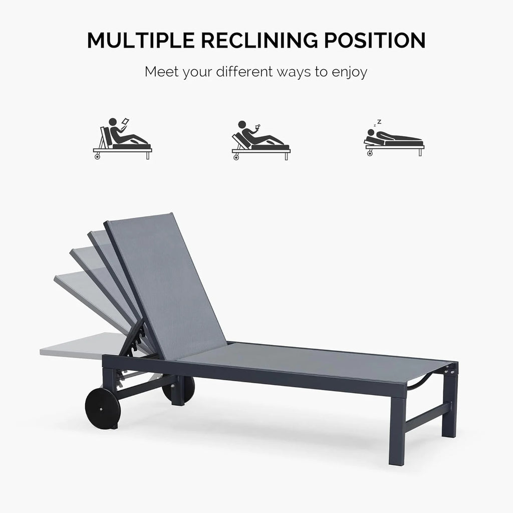 Grey Aluminum Outdoor Chaise Lounge with Wheels S22020