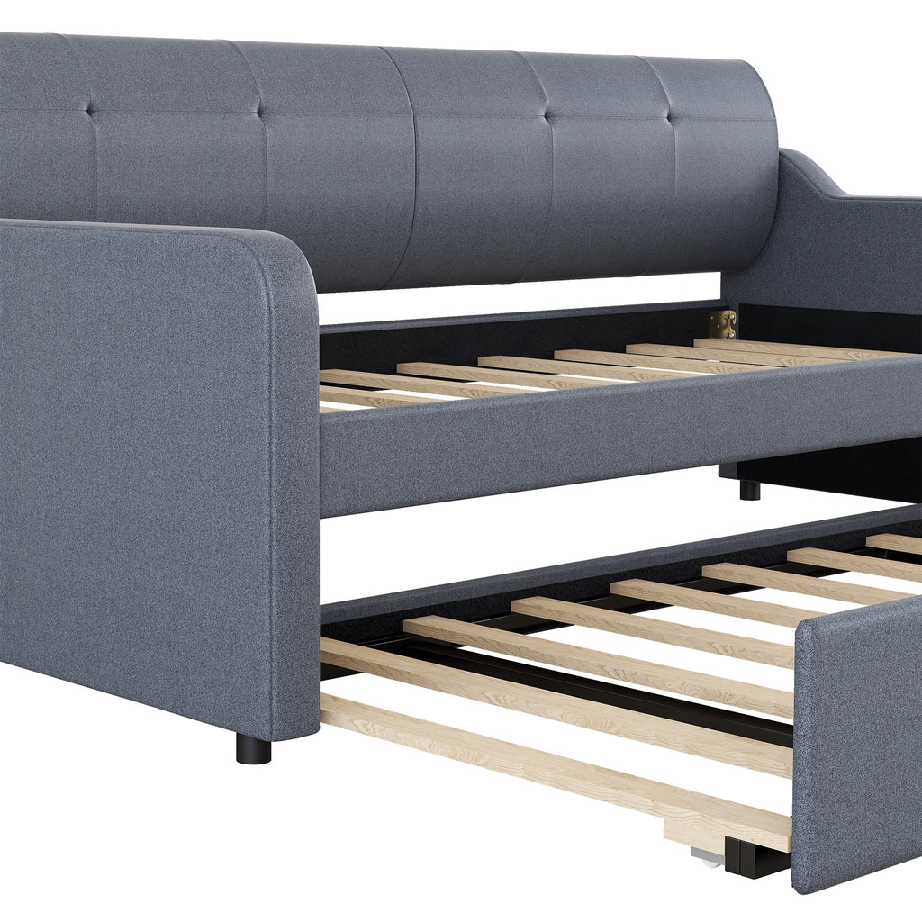 Gray Twin Size Upholstery DayBed with Trundle U323047