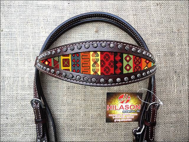 Brown Aztec Inlay Leather Horse Bridle Headstall U372