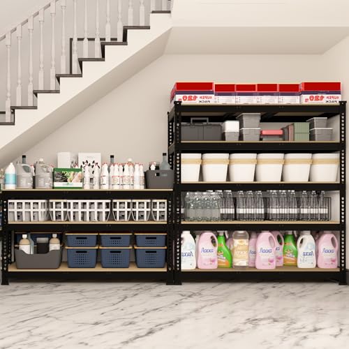 5 Tier Adjustable Heavy Duty Metal Shelving Unit, Black, 2 PCS Y164