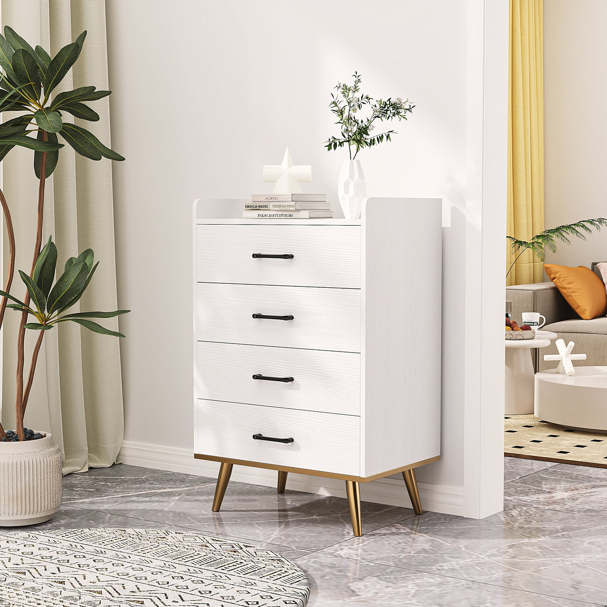 White 4 Drawer Wood Dresser H7712