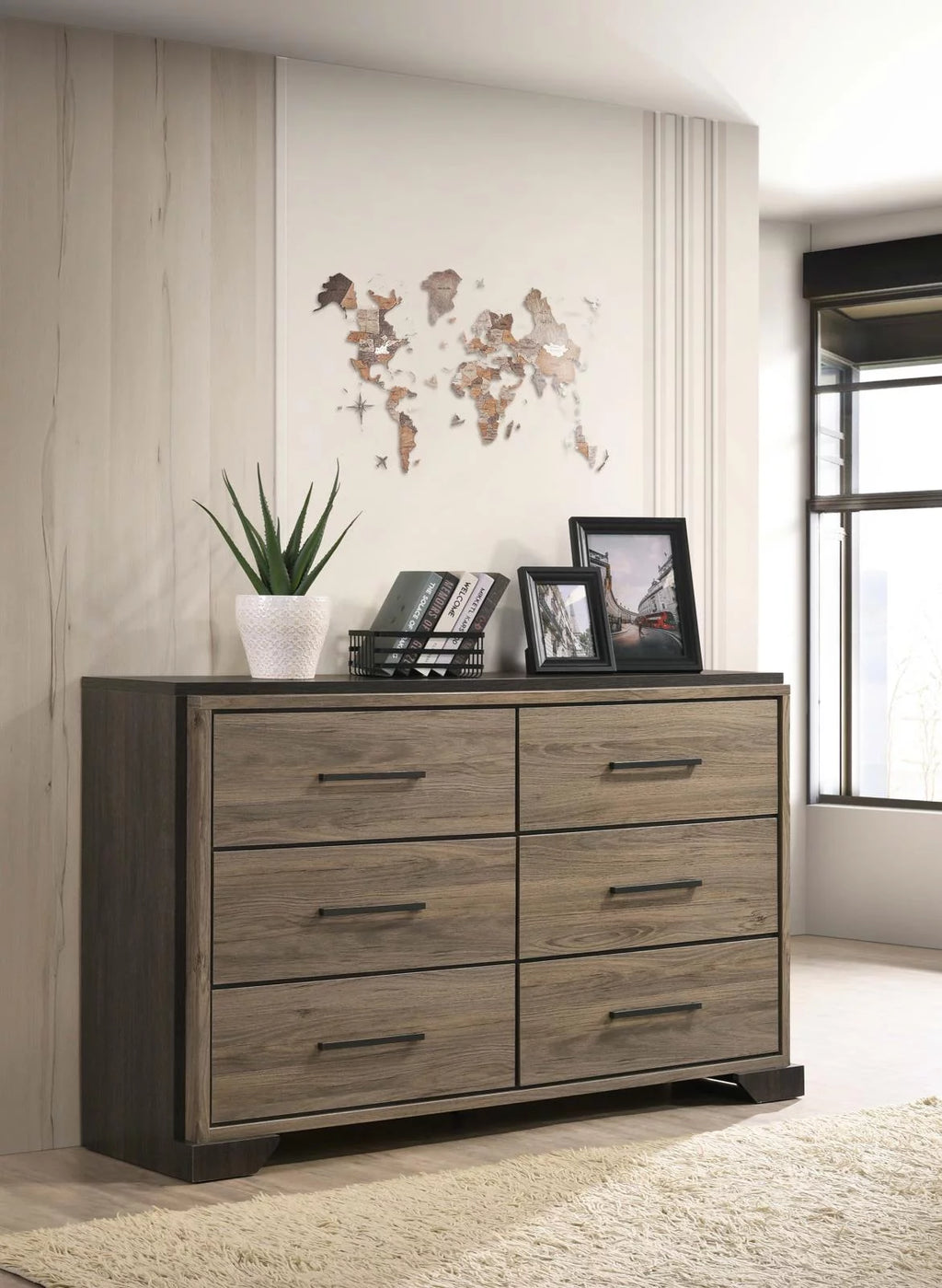 6 Drawer Dresser Brown Light Taupe F5855