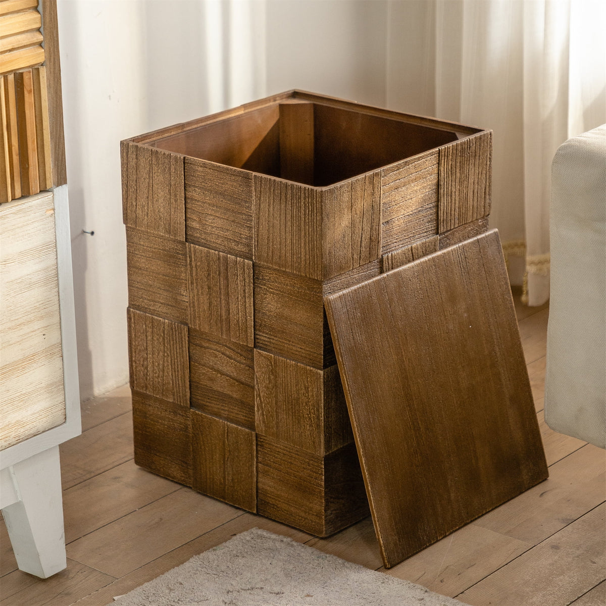 Vintage Solid Wood Square End Table with Storage T6440