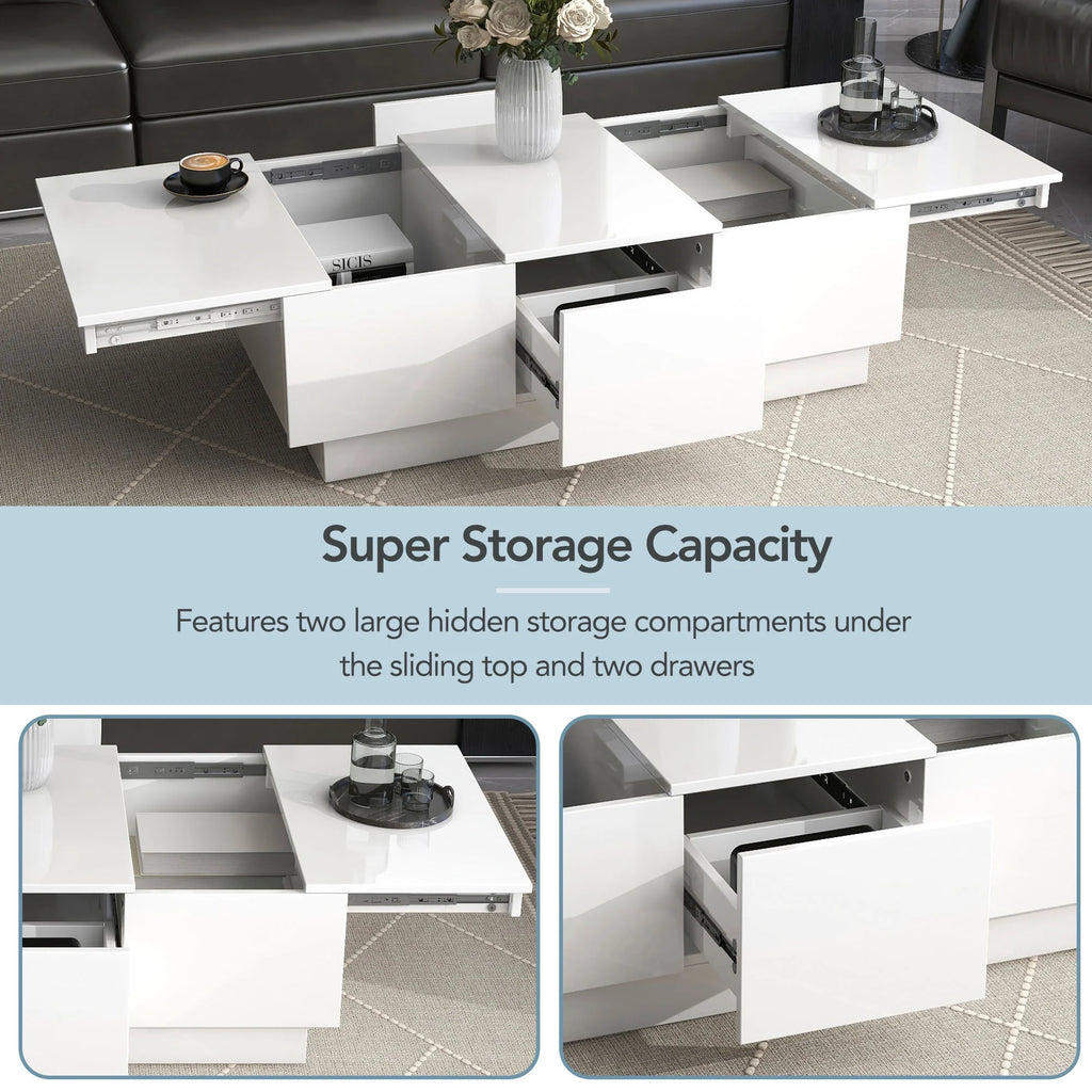 White Extendable Coffee Table with 2 Drawers T75052