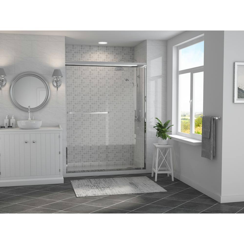 Chrome Clear Semi-Framed Sliding Shower Door with Towel Bar B8543