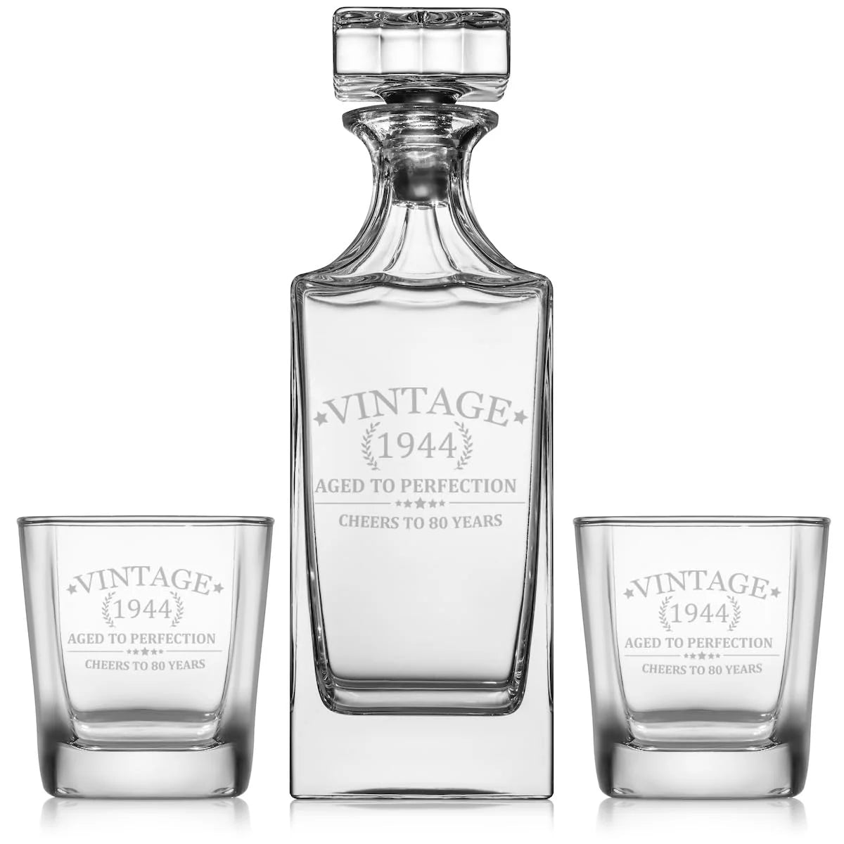 Whiskey Decanter Gift Set With 2 Old Fashioned Rocks Glasses U93481